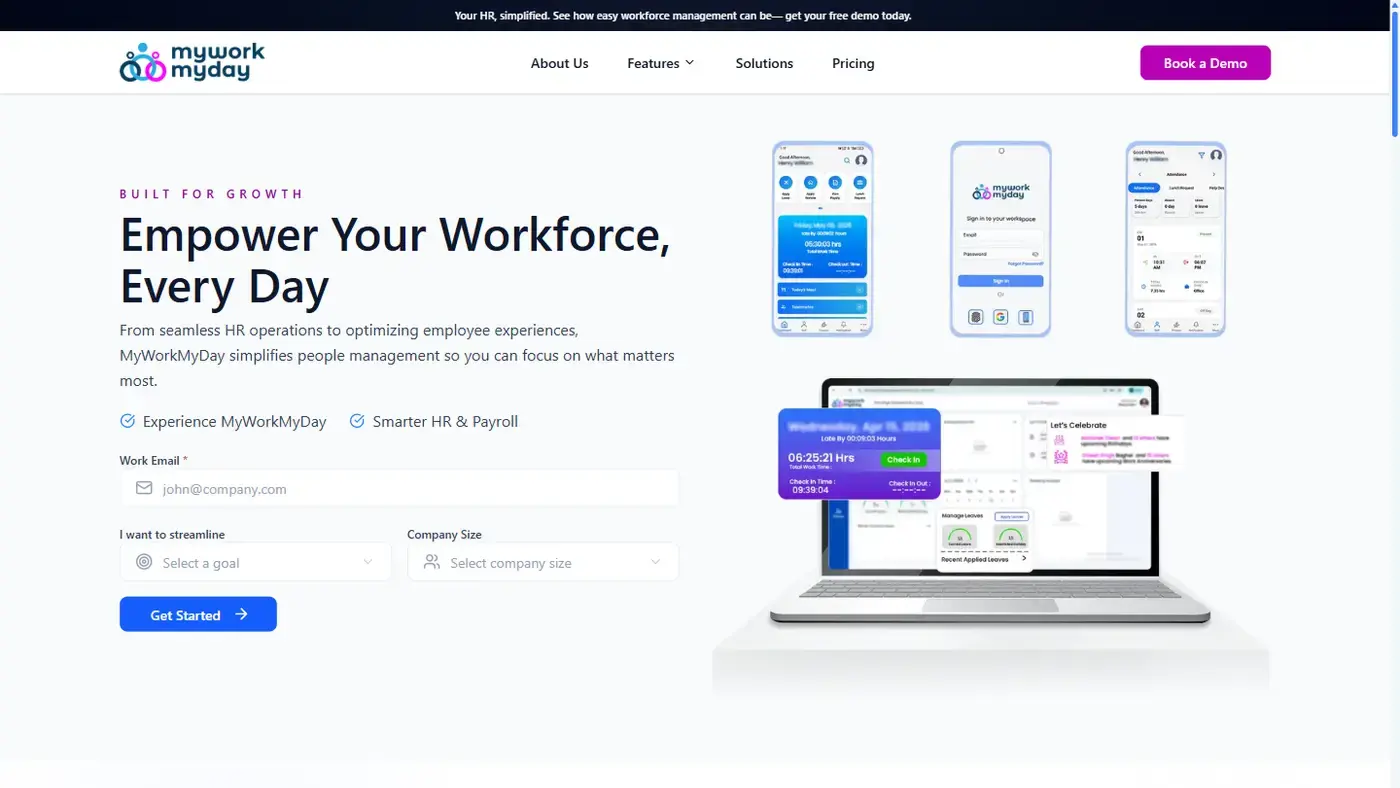 The public MyWorkMyDay marketing home page.